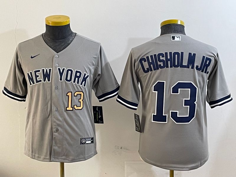 Youth New York Yankees #13 Chisholm jr Grey Game 2025 Nike MLB Jersey style 2